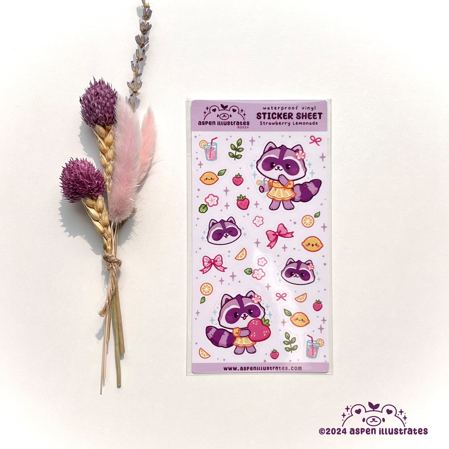 Strawberry Lemonade Raccoon Sticker Sheet