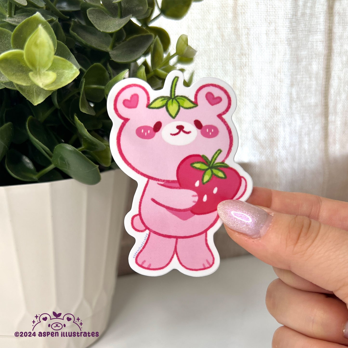 Strawberry Bear Weatherproof Sticker