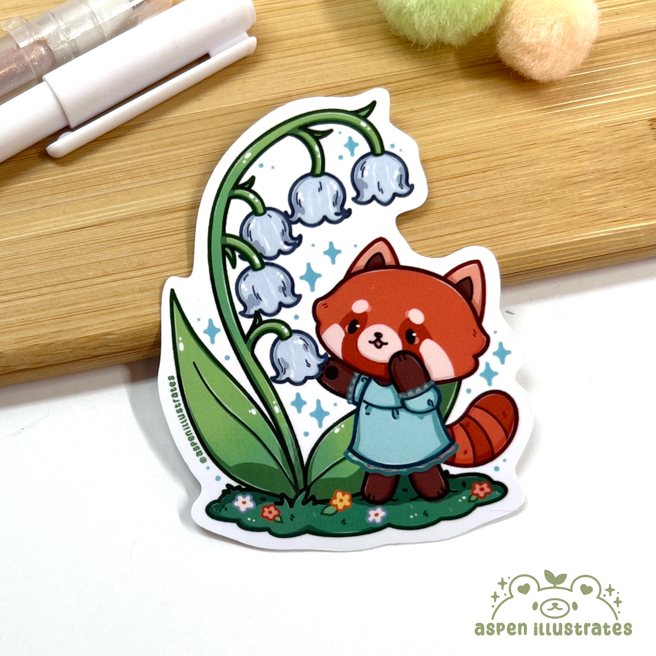 Red Panda's Lily of the Valley Weatherproof Sticker