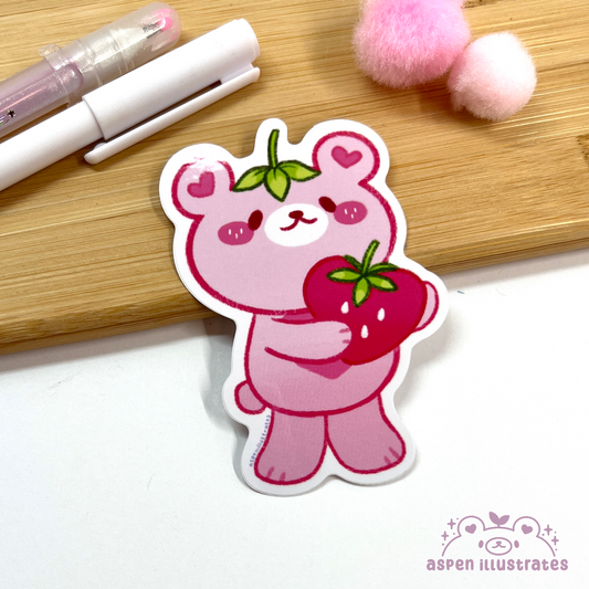 Strawberry Bear Weatherproof Sticker