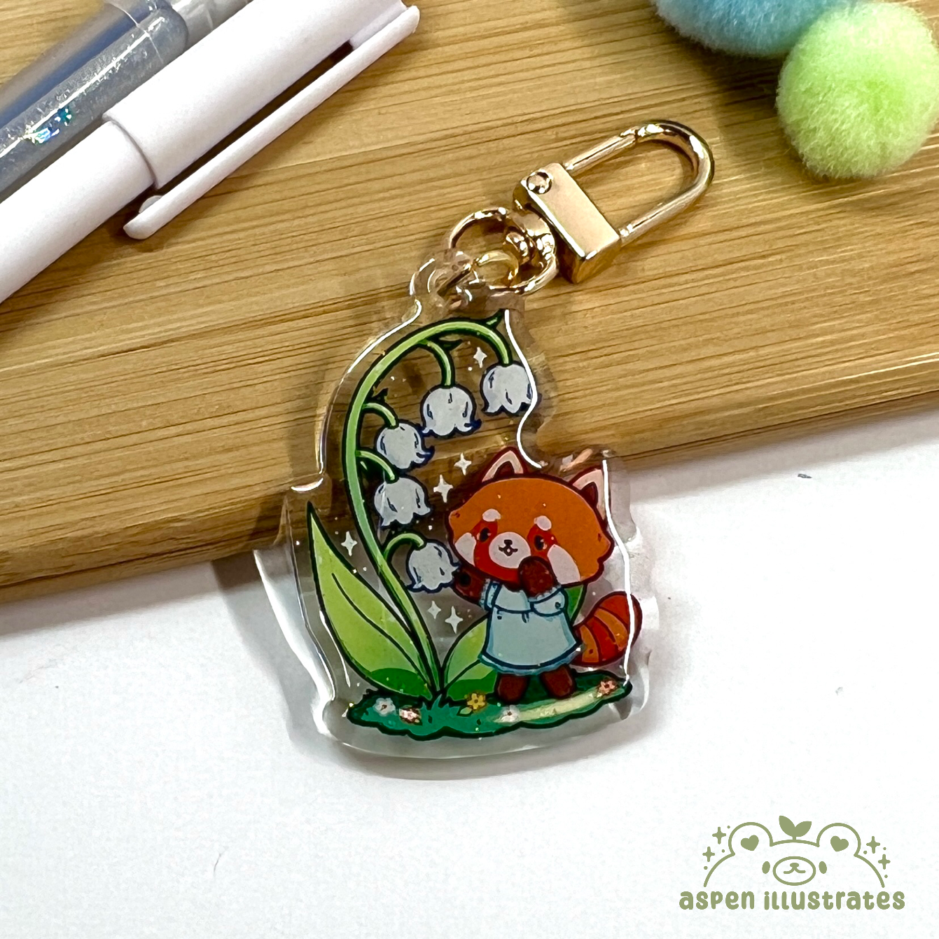 Red Panda's Lily of the Valley Acrylic Keychain