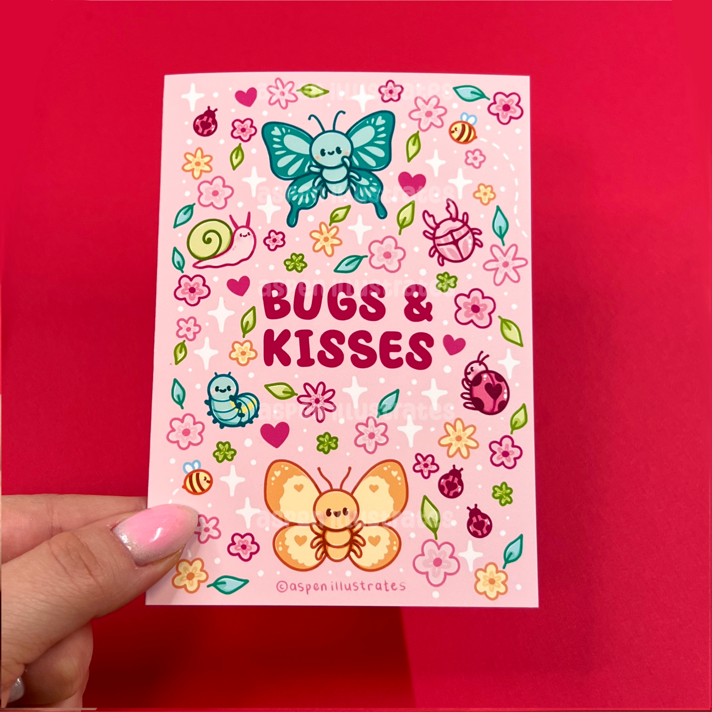 Bugs & Kisses Mini Greeting Card, Cute Valentine’s Day Card