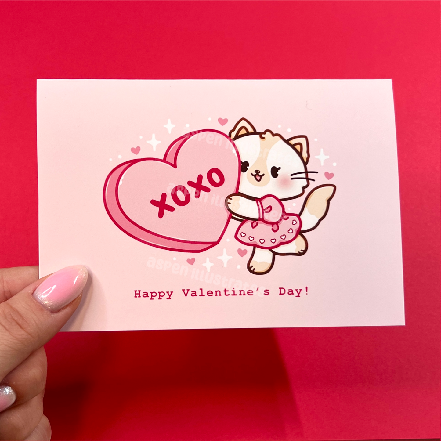 XOXO Cat Valentine’s Day Mini Greeting Card | Kawaii Valentine’s Day Card, Cute Kitty, Sweet Gift