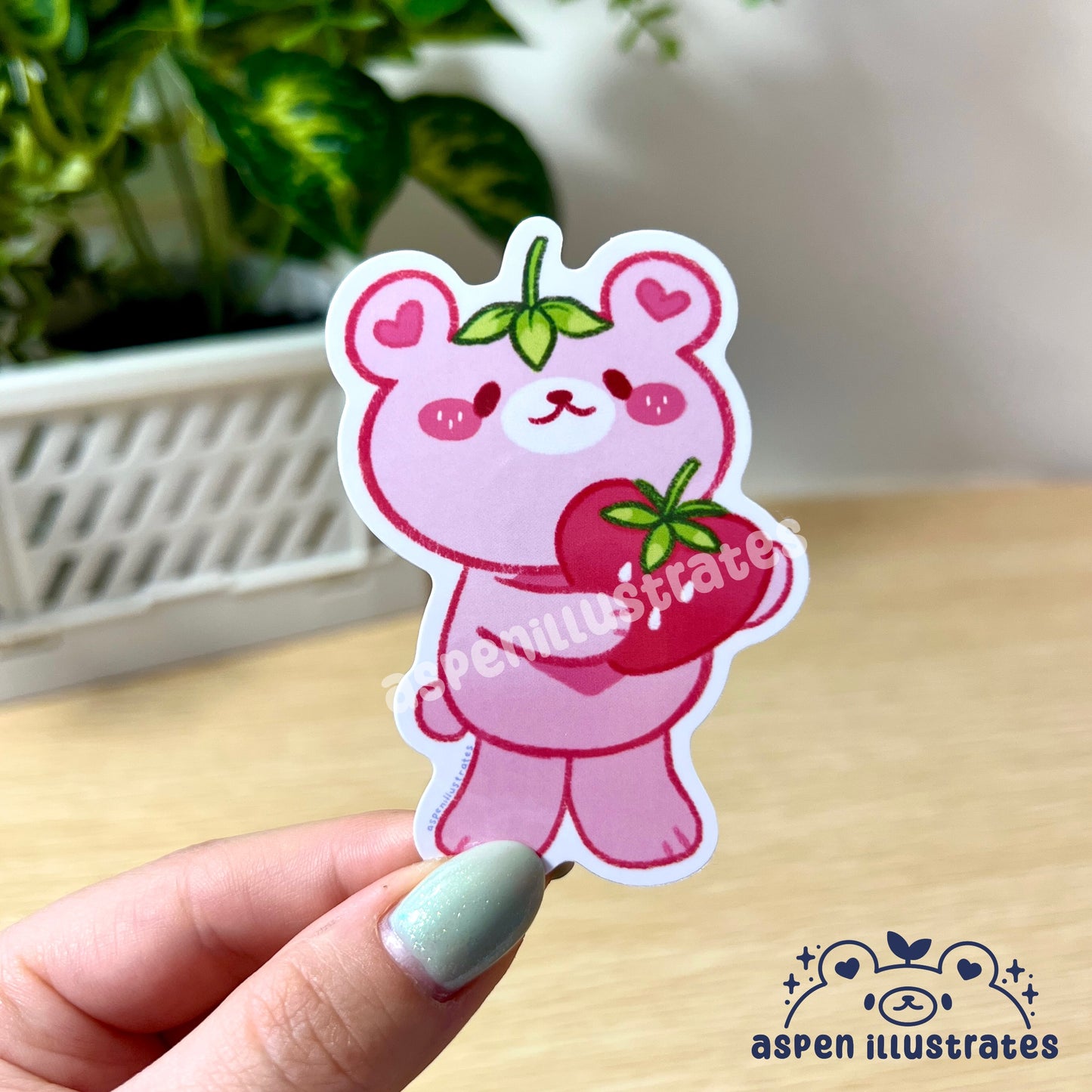 Strawberry Bear Weatherproof Sticker