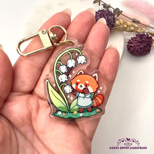 Red Panda & Lily of the Valley Acrylic Keychain