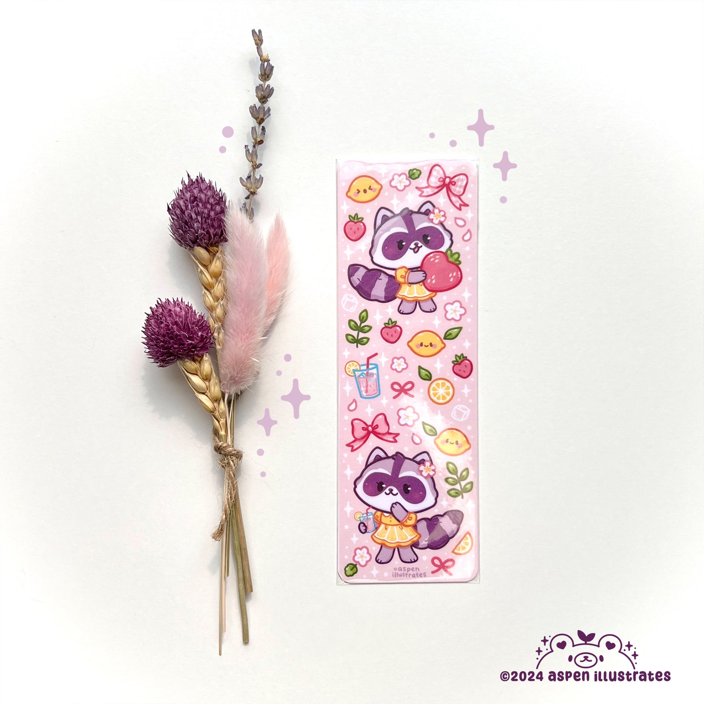 Cute Strawberry Lemonade Raccoon Bookmark