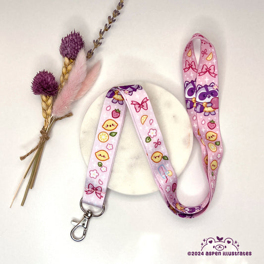 Strawberry Lemonade Raccoon Lanyard