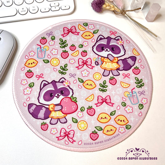 Strawberry Lemonade Raccoon Mousepad
