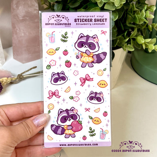 Strawberry Lemonade Raccoon Sticker Sheet