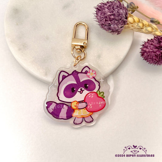 Strawberry Lemonade Raccoon Acrylic Keychain